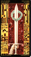 Карта Туз мечей из колоды Золотое Таро Климта